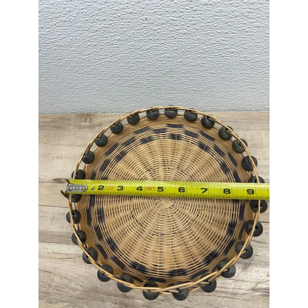 Vtg Set Of 2 Handwoven Baskets Doublewall With Beads Cherokee Style